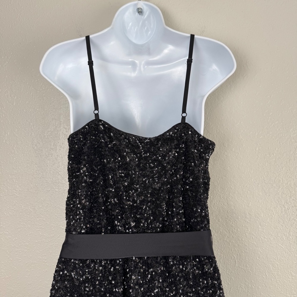 Express Black Sequin Jumpsuit Wide Leg Wrap V-Neck Sleeveless Party Event Small - Picture 8 of 11